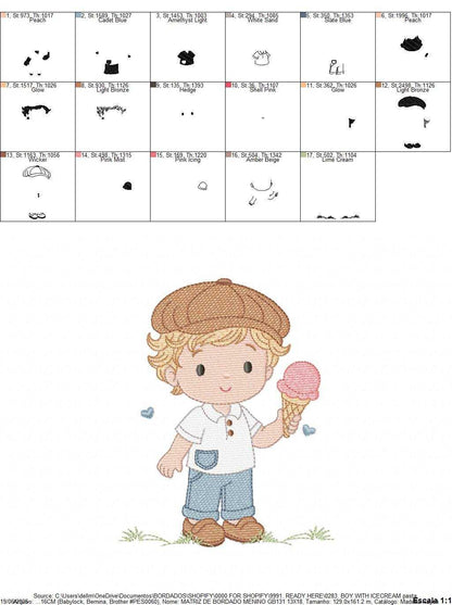 Baby Boy with ice cream embroidery design - Children with cap machine embroidery pattern - Kid Toy file - Instant digital download pes jef dst - Marcia Embroidery