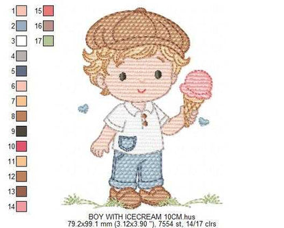 Baby Boy with ice cream embroidery design - Children with cap machine embroidery pattern - Kid Toy file - Instant digital download pes jef dst - Marcia Embroidery