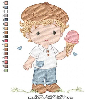 Baby Boy with ice cream embroidery design - Children with cap machine embroidery pattern - Kid Toy file - Instant digital download pes jef dst - Marcia Embroidery