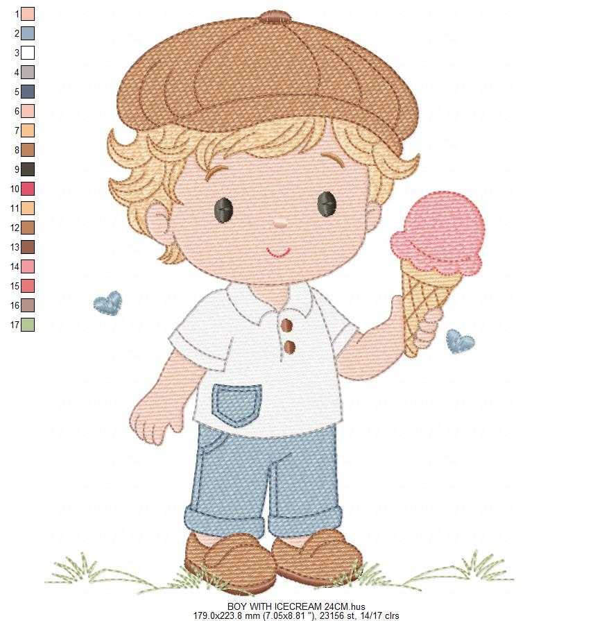 Baby Boy with ice cream embroidery design - Children with cap machine embroidery pattern - Kid Toy file - Instant digital download pes jef dst - Marcia Embroidery