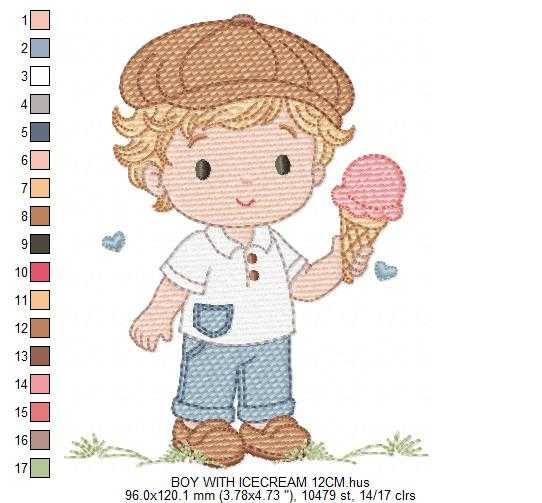 Baby Boy with ice cream embroidery design - Children with cap machine embroidery pattern - Kid Toy file - Instant digital download pes jef dst - Marcia Embroidery