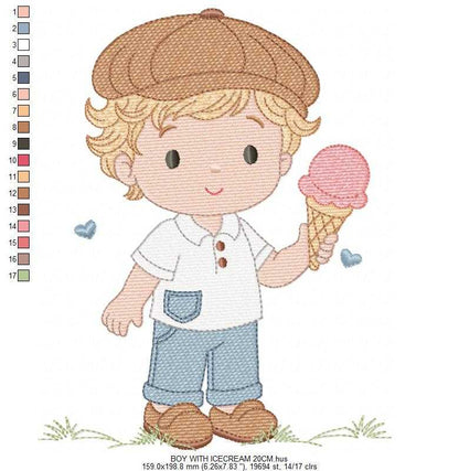 Baby Boy with ice cream embroidery design - Children with cap machine embroidery pattern - Kid Toy file - Instant digital download pes jef dst - Marcia Embroidery