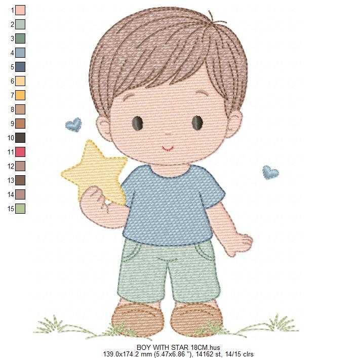 Baby Boy with star embroidery design - Children machine embroidery pattern - Kid Toy file - Instant digital download pes jef dst - Marcia Embroidery