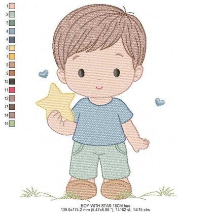 Baby Boy with star embroidery design - Children machine embroidery pattern - Kid Toy file - Instant digital download pes jef dst - Marcia Embroidery