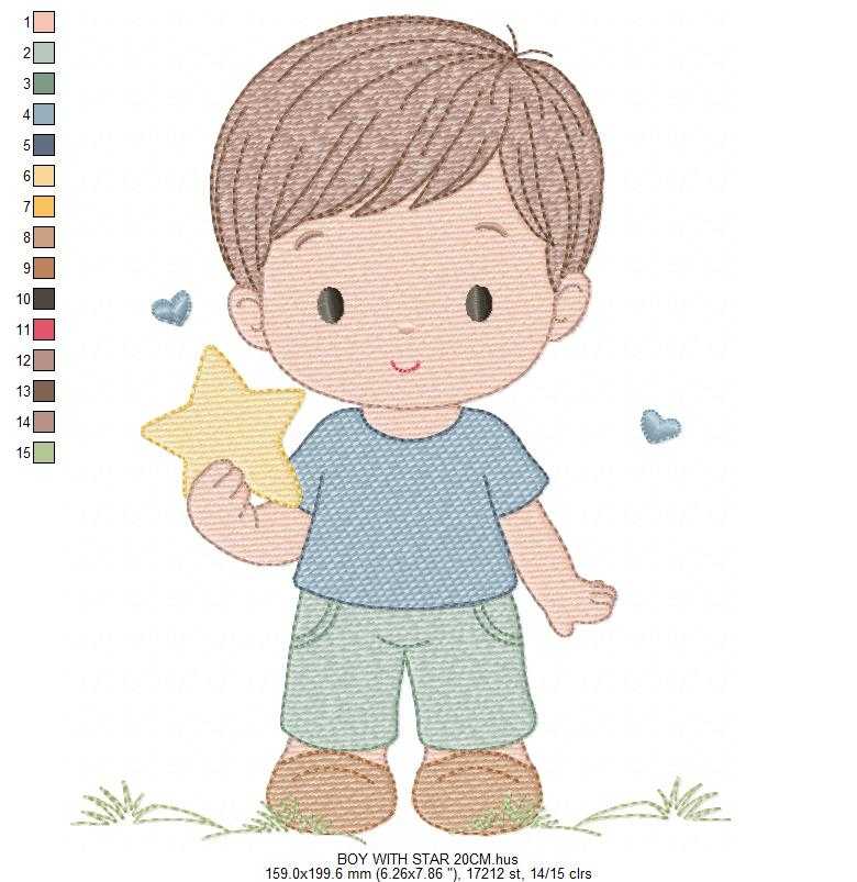 Baby Boy with star embroidery design - Children machine embroidery pattern - Kid Toy file - Instant digital download pes jef dst - Marcia Embroidery