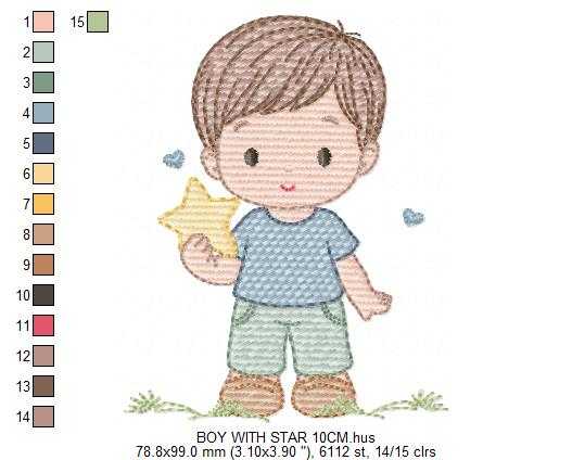 Baby Boy with star embroidery design - Children machine embroidery pattern - Kid Toy file - Instant digital download pes jef dst - Marcia Embroidery