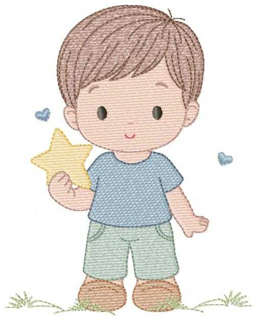 Baby Boy with star embroidery design - Children machine embroidery pattern - Kid Toy file - Instant digital download pes jef dst - Marcia Embroidery