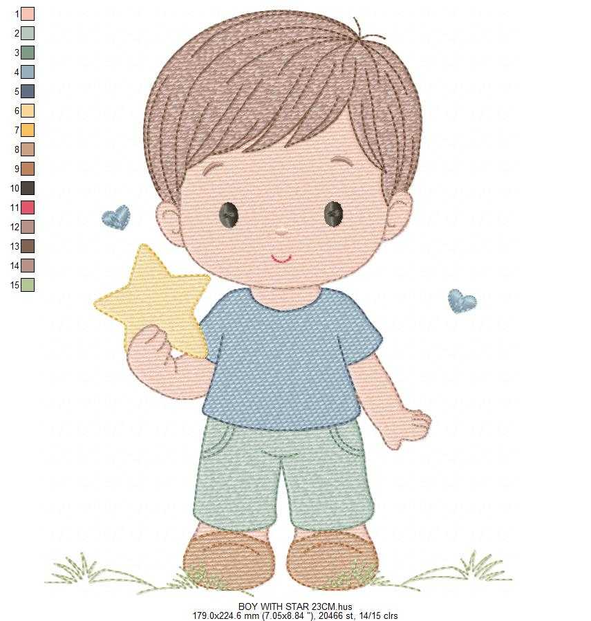 Baby Boy with star embroidery design - Children machine embroidery pattern - Kid Toy file - Instant digital download pes jef dst - Marcia Embroidery