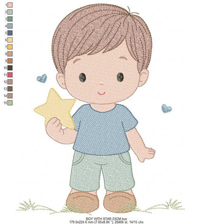 Baby Boy with star embroidery design - Children machine embroidery pattern - Kid Toy file - Instant digital download pes jef dst - Marcia Embroidery