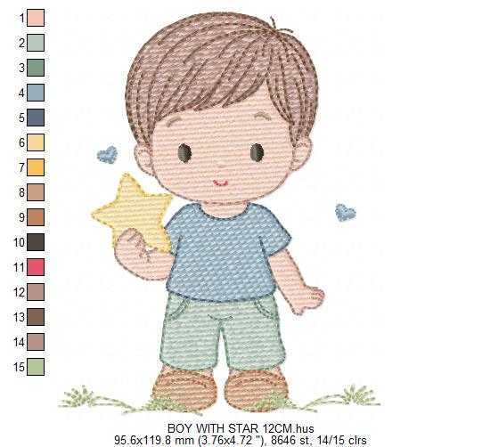 Baby Boy with star embroidery design - Children machine embroidery pattern - Kid Toy file - Instant digital download pes jef dst - Marcia Embroidery