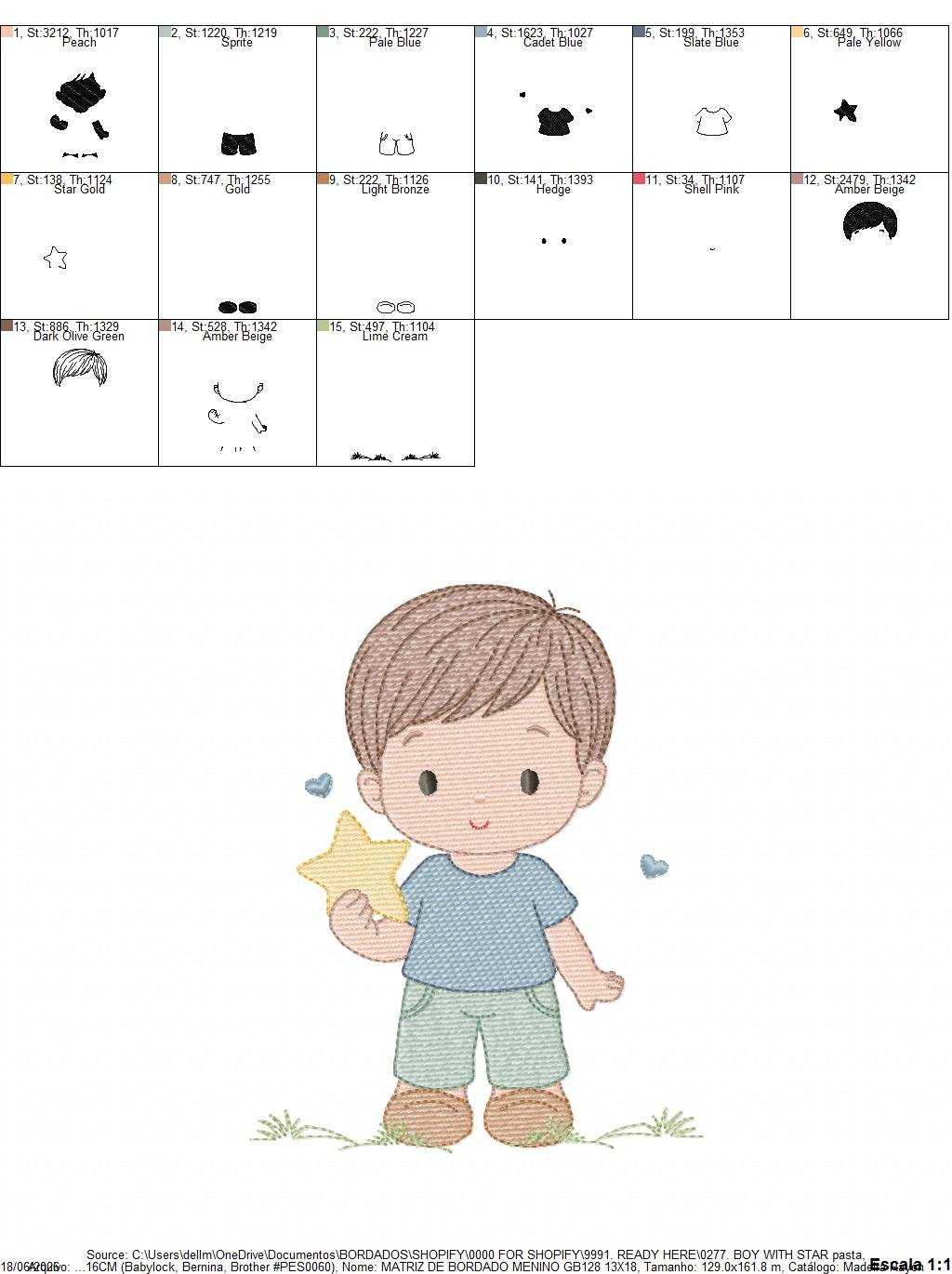 Baby Boy with star embroidery design - Children machine embroidery pattern - Kid Toy file - Instant digital download pes jef dst - Marcia Embroidery
