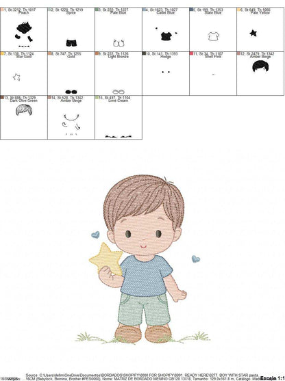 Baby Boy with star embroidery design - Children machine embroidery pattern - Kid Toy file - Instant digital download pes jef dst - Marcia Embroidery