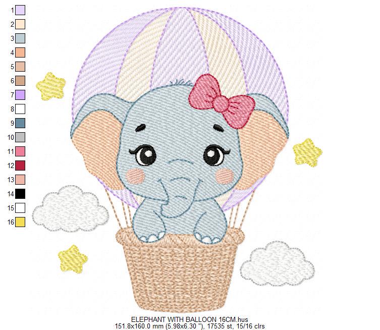 Baby Elephant with hot air balloon embroidery designs - Safari Wild Animal machine embroidery pattern - Baby girl file - Instant download - Marcia Embroidery