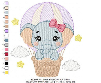 Baby Elephant with hot air balloon embroidery designs - Safari Wild Animal machine embroidery pattern - Baby girl file - Instant download - Marcia Embroidery