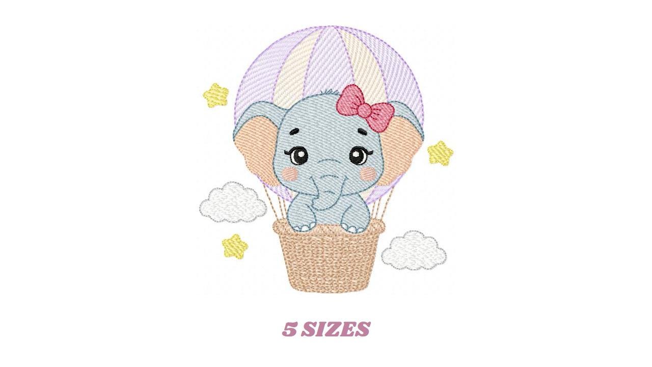 Baby Elephant with hot air balloon embroidery designs - Safari Wild Animal machine embroidery pattern - Baby girl file - Instant download - Marcia Embroidery