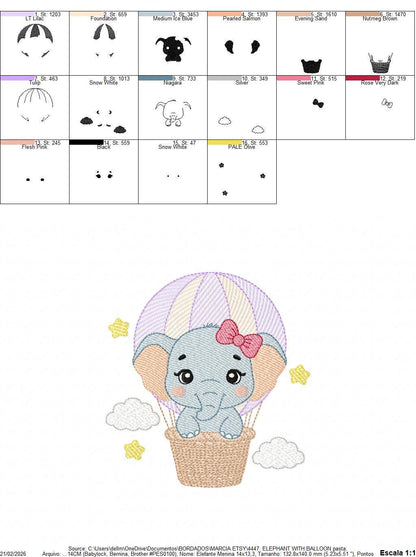 Baby Elephant with hot air balloon embroidery designs - Safari Wild Animal machine embroidery pattern - Baby girl file - Instant download - Marcia Embroidery