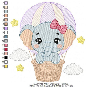 Baby Elephant with hot air balloon embroidery designs - Safari Wild Animal machine embroidery pattern - Baby girl file - Instant download - Marcia Embroidery