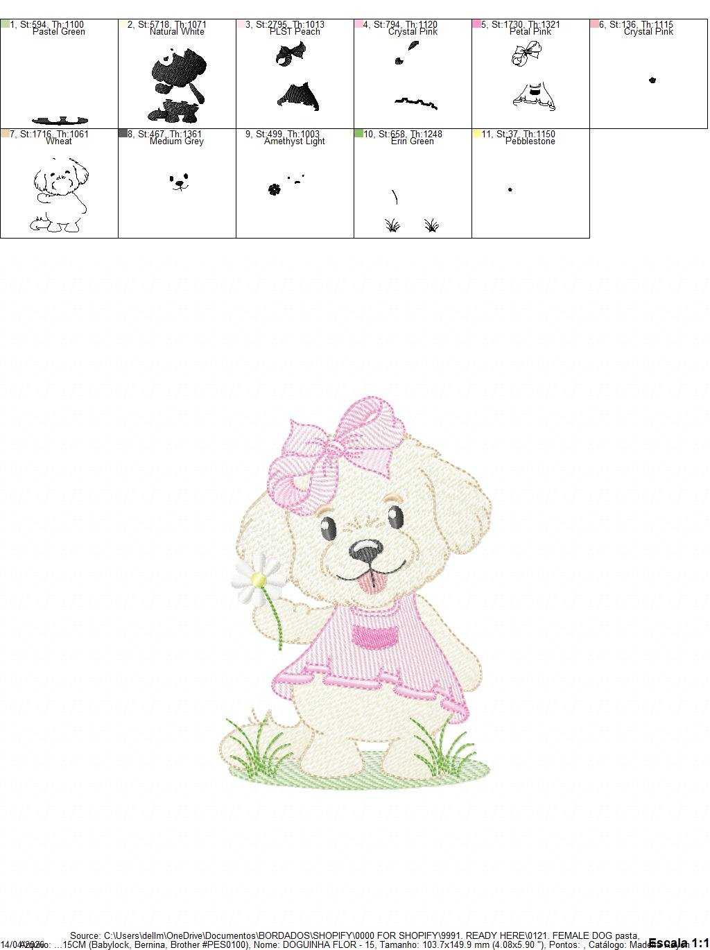 Baby Girl Dog embroidery design - Female Dog with pink dress machine embroidery pattern - Pet embroidery file - Instant digital download pes jef - Marcia Embroidery