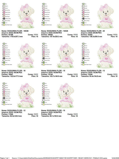 Baby Girl Dog embroidery design - Female Dog with pink dress machine embroidery pattern - Pet embroidery file - Instant digital download pes jef - Marcia Embroidery