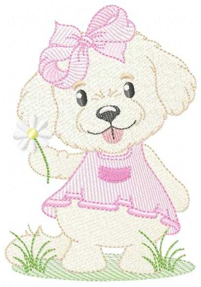 Baby Girl Dog embroidery design - Female Dog with pink dress machine embroidery pattern - Pet embroidery file - Instant digital download pes jef - Marcia Embroidery