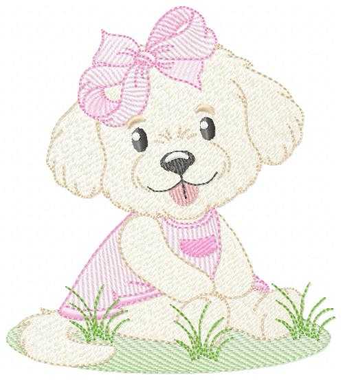 Baby Girl Dog embroidery design - Female Puppy with pink dress machine embroidery pattern - Pet embroidery file - Instant digital download pes jef - Marcia Embroidery