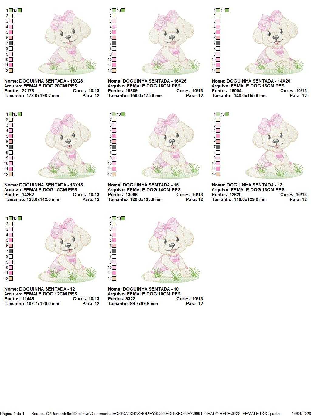 Baby Girl Dog embroidery design - Female Puppy with pink dress machine embroidery pattern - Pet embroidery file - Instant digital download pes jef - Marcia Embroidery