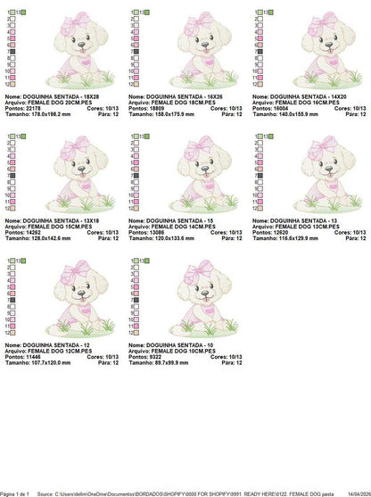 Baby Girl Dog embroidery design - Female Puppy with pink dress machine embroidery pattern - Pet embroidery file - Instant digital download pes jef - Marcia Embroidery