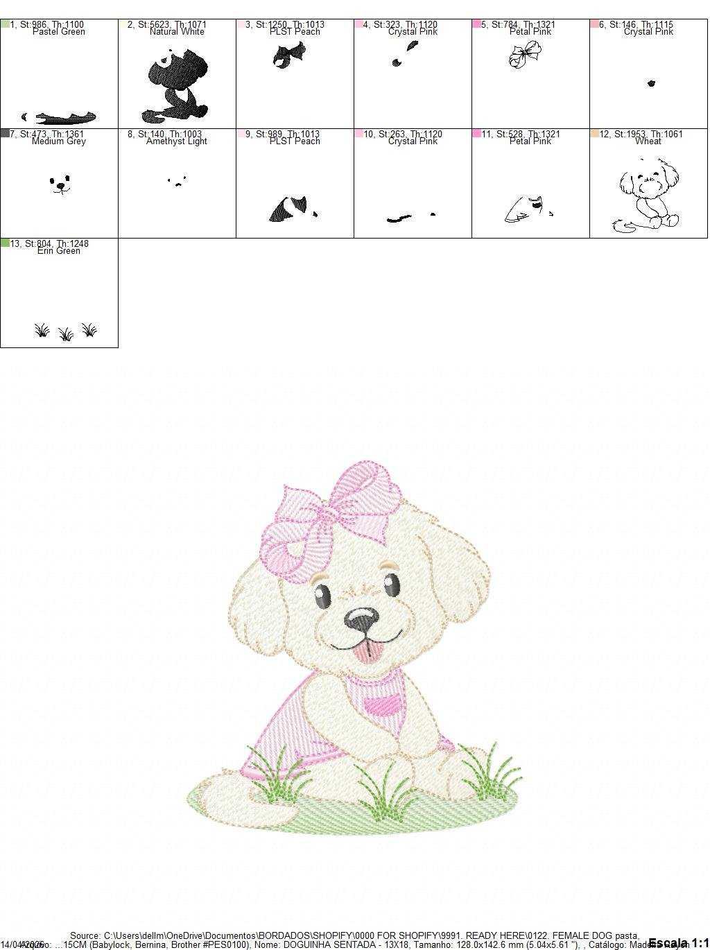 Baby Girl Dog embroidery design - Female Puppy with pink dress machine embroidery pattern - Pet embroidery file - Instant digital download pes jef - Marcia Embroidery