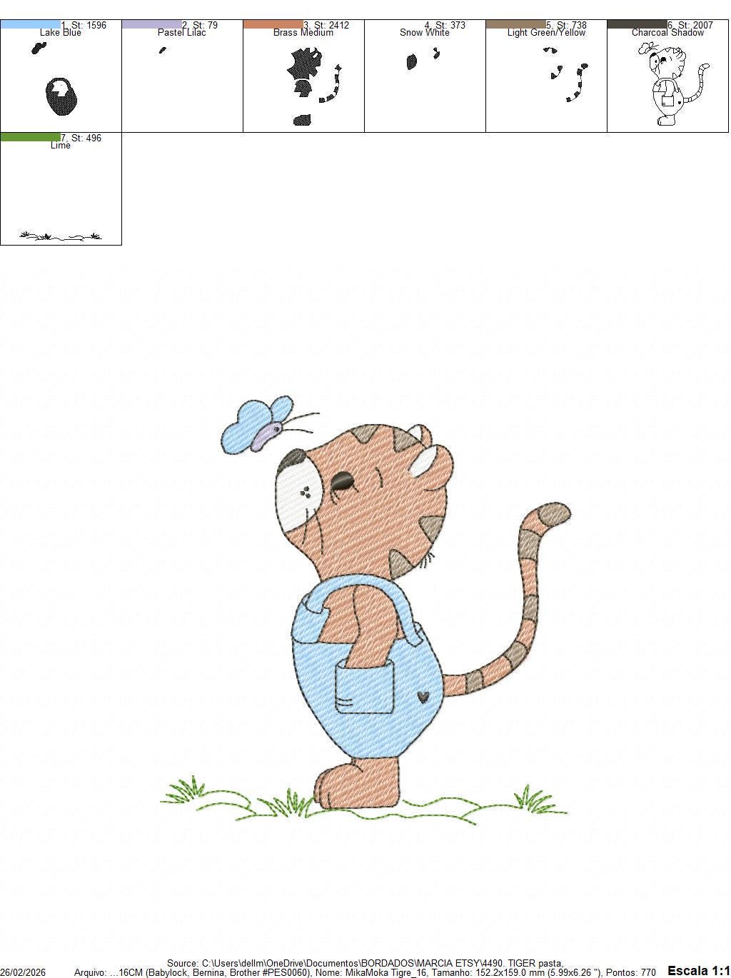 Baby Tiger embroidery design - Forest Wild Animal with overall and butterfly machine embroidery pattern - Baby Boy and girl file - Instant digital download pes jef dst hus vp3 - Marcia Embroidery