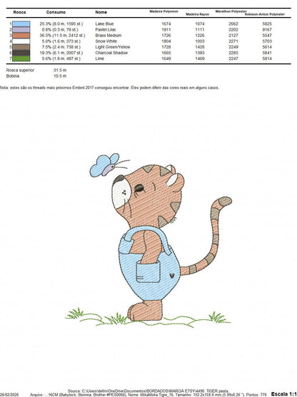 Baby Tiger embroidery design - Forest Wild Animal with overall and butterfly machine embroidery pattern - Baby Boy and girl file - Instant digital download pes jef dst hus vp3 - Marcia Embroidery