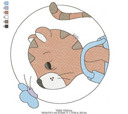 Baby Tiger embroidery design - Forest Wild Animal with overall and butterfly machine embroidery pattern - Baby Boy and girl file - Instant digital download pes jef dst hus vp3 - Marcia Embroidery