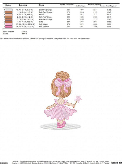 Ballerina embroidery design - Ballet dancer machine embroidery pattern - Baby girl file - Instant digital download pes jef - Marcia Embroidery