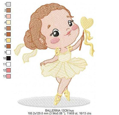 Ballerina embroidery design - Ballet dancer with tutu machine embroidery pattern - Baby girl file - Instant digital download pes jef dst - Marcia Embroidery