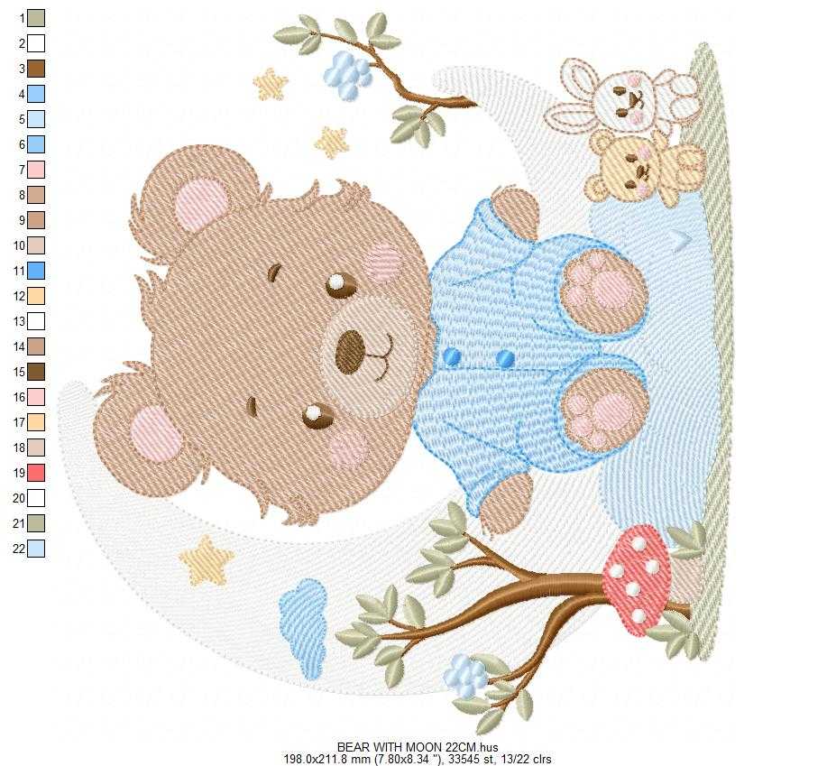 Bear embroidery designs - Bear with pajamas machine embroidery pattern - Baby Boy and girl file - Sleeping bear instant download pes jef dst - Marcia Embroidery