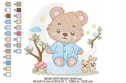 Bear embroidery designs - Bear with pajamas machine embroidery pattern - Baby Boy and girl file - Sleeping bear instant download pes jef dst - Marcia Embroidery