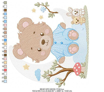 Bear embroidery designs - Bear with pajamas machine embroidery pattern - Baby Boy and girl file - Sleeping bear instant download pes jef dst - Marcia Embroidery