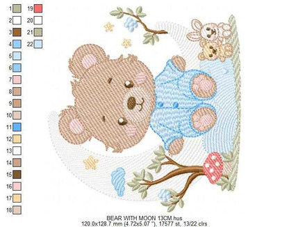 Bear embroidery designs - Bear with pajamas machine embroidery pattern - Baby Boy and girl file - Sleeping bear instant download pes jef dst - Marcia Embroidery