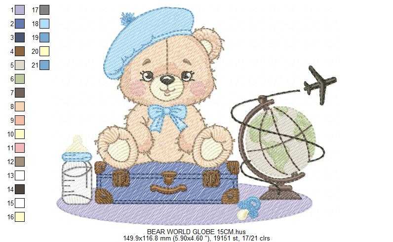 Bear with bags embroidery design - Travel Bear with suitcases machine embroidery pattern - Baby boy file - Instant digital download pes jef dst - Marcia Embroidery