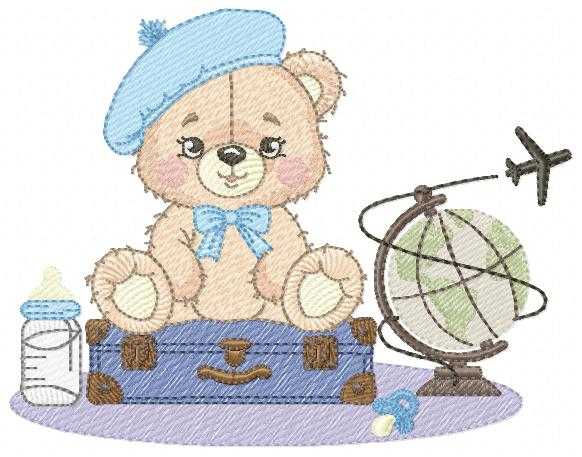 Bear with bags embroidery design - Travel Bear with suitcases machine embroidery pattern - Baby boy file - Instant digital download pes jef dst - Marcia Embroidery