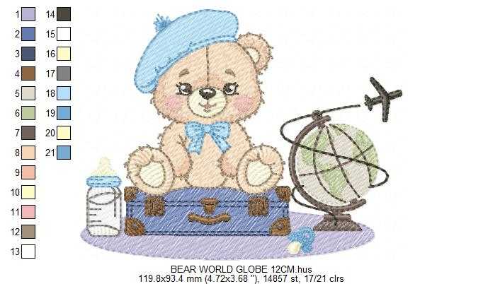 Bear with bags embroidery design - Travel Bear with suitcases machine embroidery pattern - Baby boy file - Instant digital download pes jef dst - Marcia Embroidery