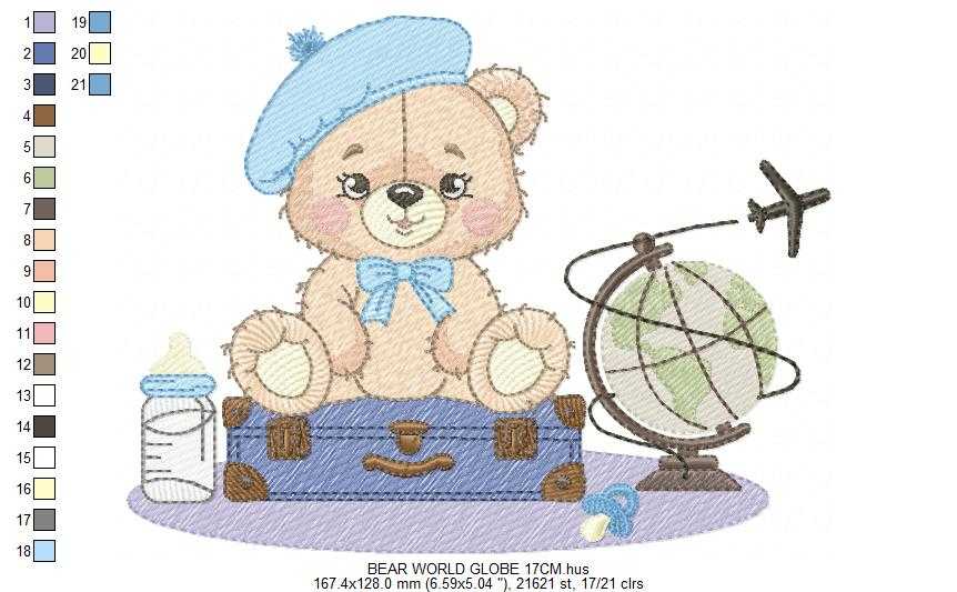 Bear with bags embroidery design - Travel Bear with suitcases machine embroidery pattern - Baby boy file - Instant digital download pes jef dst - Marcia Embroidery