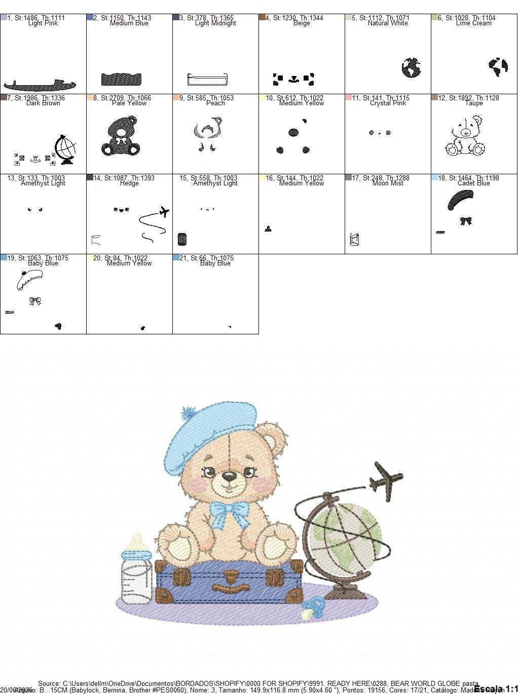 Bear with bags embroidery design - Travel Bear with suitcases machine embroidery pattern - Baby boy file - Instant digital download pes jef dst - Marcia Embroidery