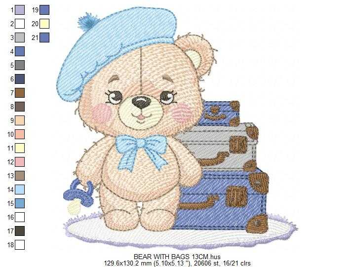 Bear with bags embroidery design - Travel Bear with suitcases machine embroidery pattern - Baby boy file - Instant digital download pes jef dst - Marcia Embroidery