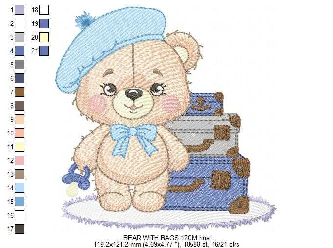 Bear with bags embroidery design - Travel Bear with suitcases machine embroidery pattern - Baby boy file - Instant digital download pes jef dst - Marcia Embroidery