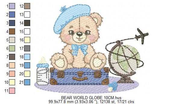 Bear with bags embroidery design - Travel Bear with suitcases machine embroidery pattern - Baby boy file - Instant digital download pes jef dst - Marcia Embroidery