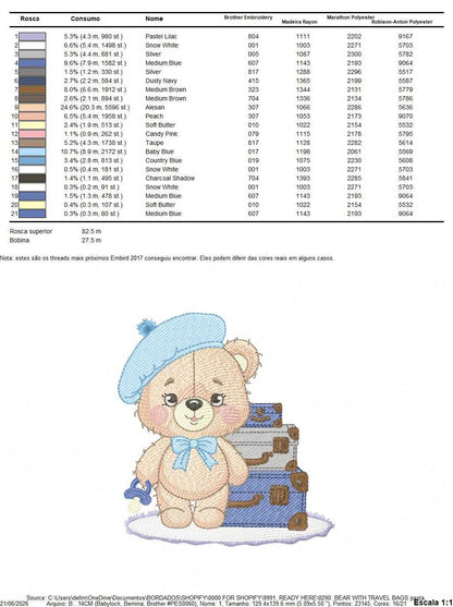 Bear with bags embroidery design - Travel Bear with suitcases machine embroidery pattern - Baby boy file - Instant digital download pes jef dst - Marcia Embroidery