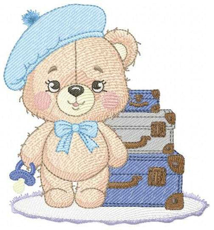 Bear with bags embroidery design - Travel Bear with suitcases machine embroidery pattern - Baby boy file - Instant digital download pes jef dst - Marcia Embroidery