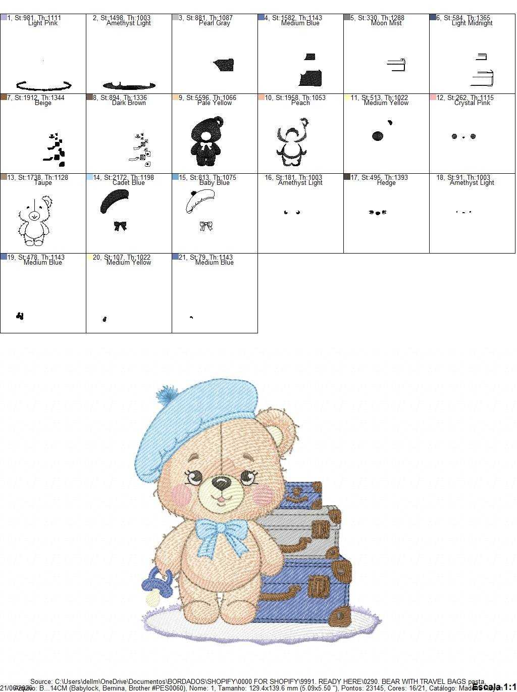 Bear with bags embroidery design - Travel Bear with suitcases machine embroidery pattern - Baby boy file - Instant digital download pes jef dst - Marcia Embroidery