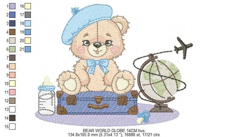 Bear with bags embroidery design - Travel Bear with suitcases machine embroidery pattern - Baby boy file - Instant digital download pes jef dst - Marcia Embroidery