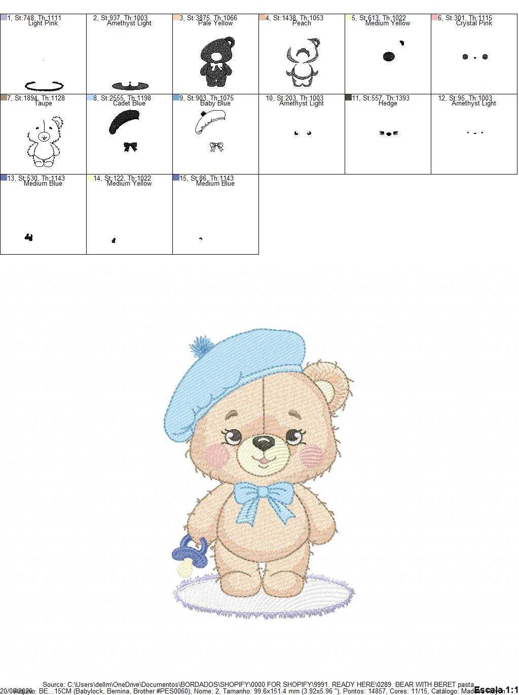 Bear with beret embroidery design - Travel Baby Bear machine embroidery pattern - Baby boy file - Instant digital download pes jef dst - Marcia Embroidery